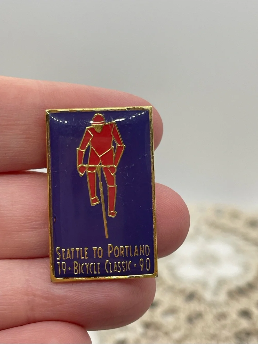 Vintage Seattle‎ to Portland Bicycle Classic 1990 Enamel Pin - Purple & Red
